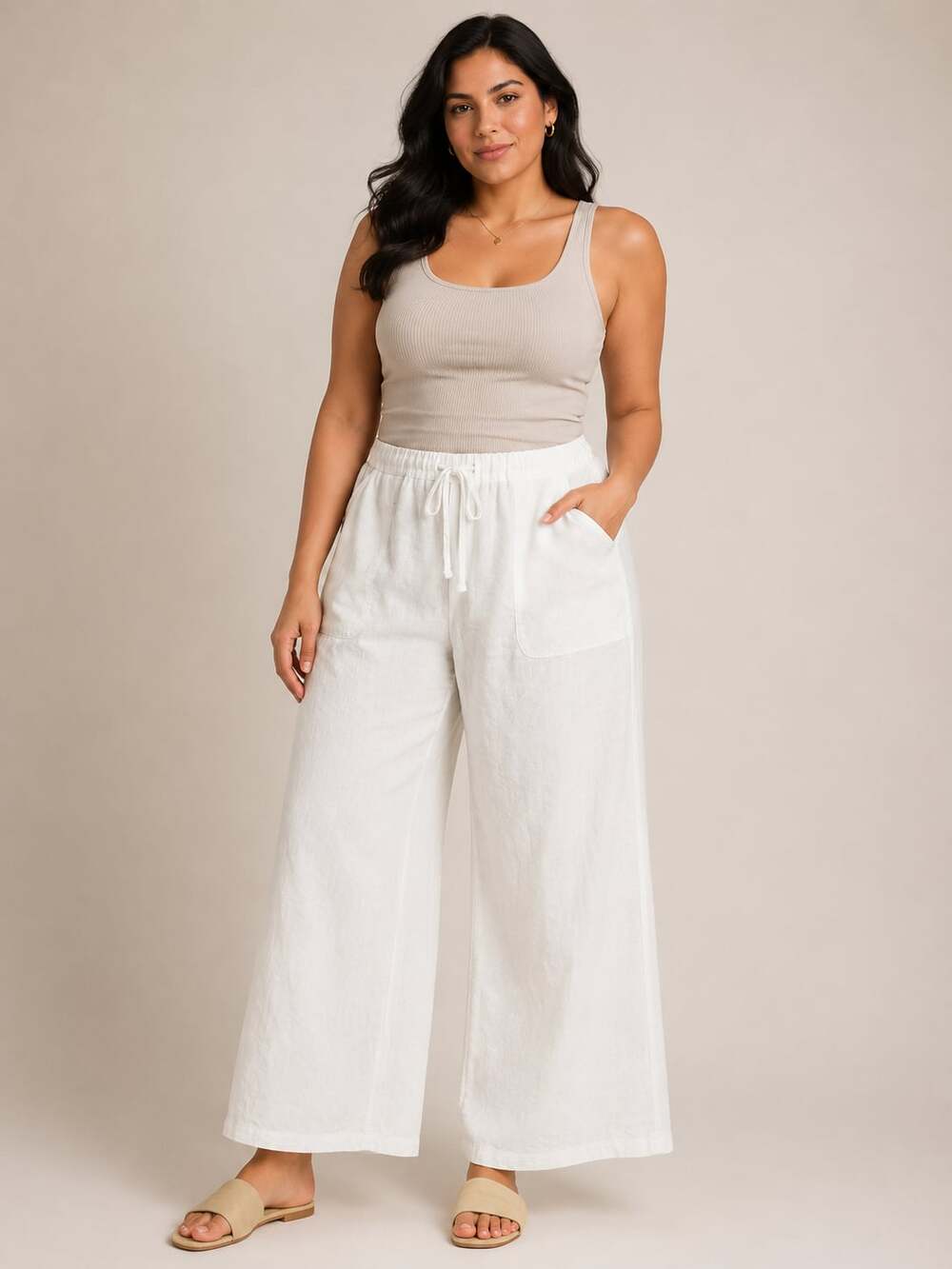 SHEIN EZwear White Wide Leg Drawstring Pocket Pants
Z89JC